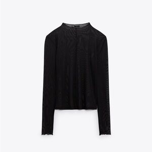 Zara Seamed Tulle Top in Black Size Large